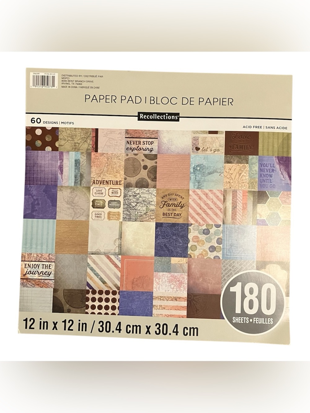 Recollections Paper Pad Multi-Color 12x12 Scrapbook Pack Travel Theme NEW